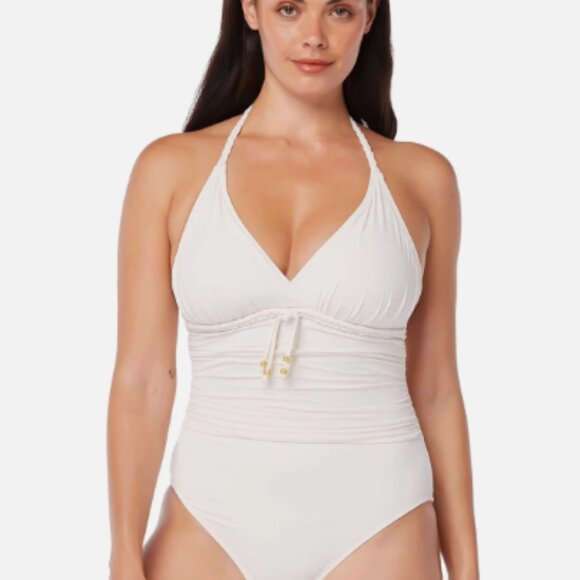 NWT Bleu Rod Beattie Glam Stand Empire Surplice Tankini Top Coconut Water Sz 14D - Picture 1 of 6